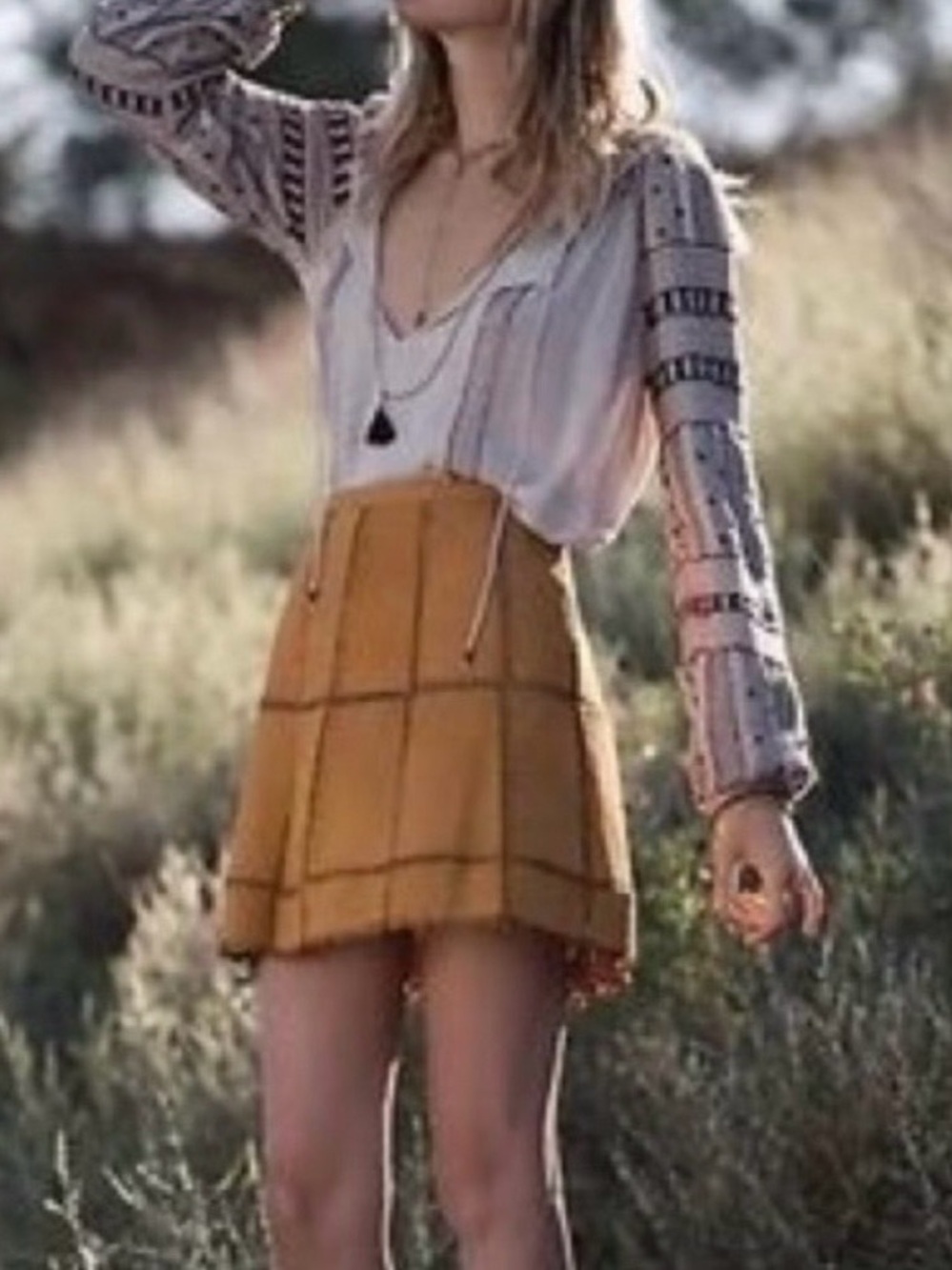Free People Suede Leather Patchwork Mini Skirt - Crochet Detailing